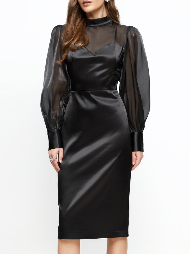 Long sleeve Tight Elegant Turtleneck Organza Party Dress