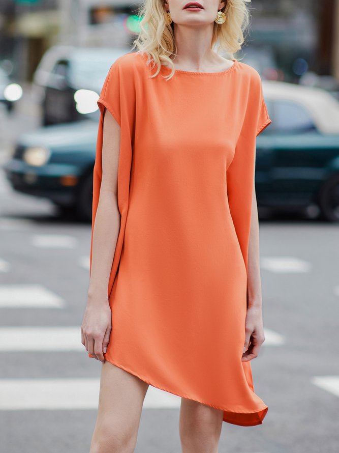 Simple Loosen Solid Cap Sleeve knee length dress