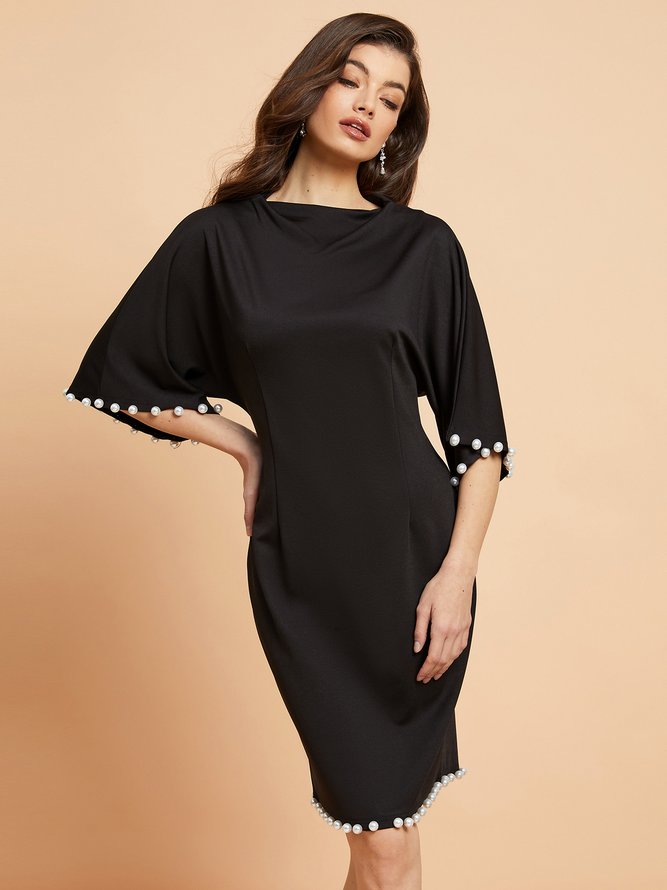 Solid Elegant Half Sleeve Plain Mini Dress