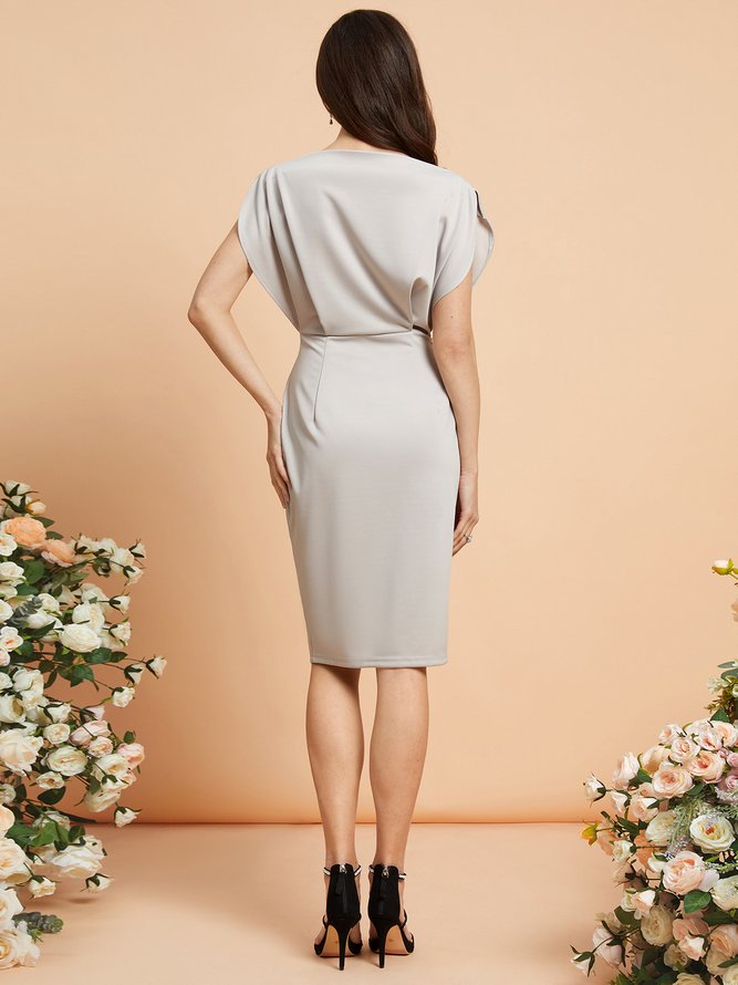 Regular Fit Boat Neck Solid Short Sleeve Knit Dress