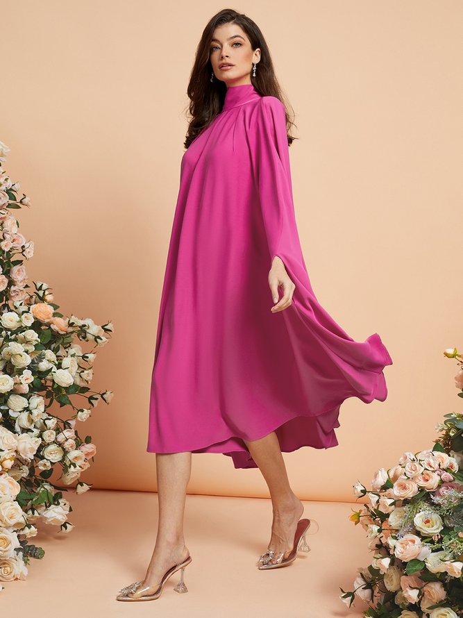 Elegant Turtleneck Plain Loosen Midi Party Dress