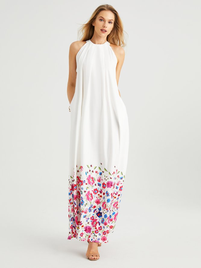 Loosen Halter Elegant Sleeveless Woven Maxi Dress