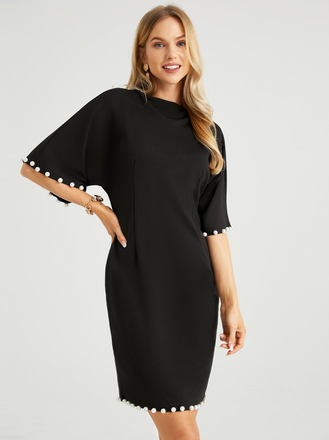 Solid Elegant Half Sleeve Plain Mini Dress