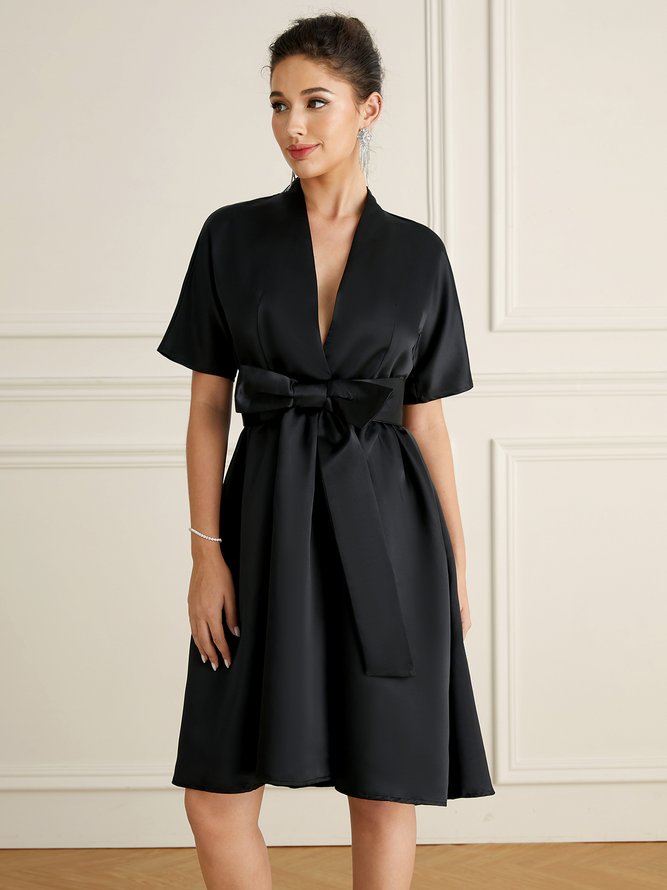 Cross Neck Elegant Regular Fit Midi Dress