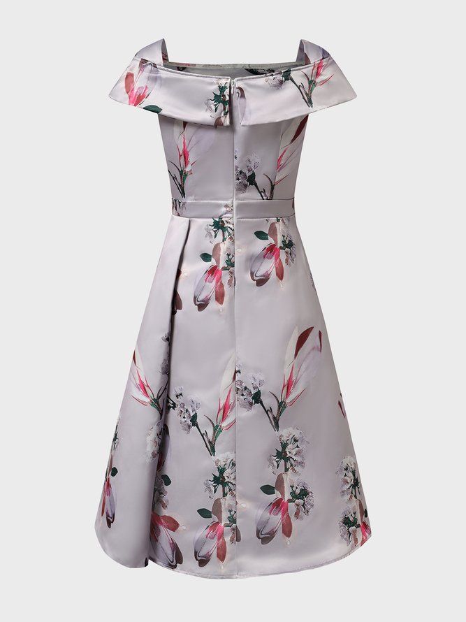 Square Neck Elegant Regular Fit Midi Polyester Square neck Dress