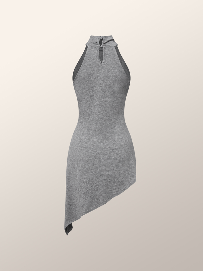 High Elasticity Plain Urban Tight Sleeveless Half Turtleneck Tank Mid-long Top