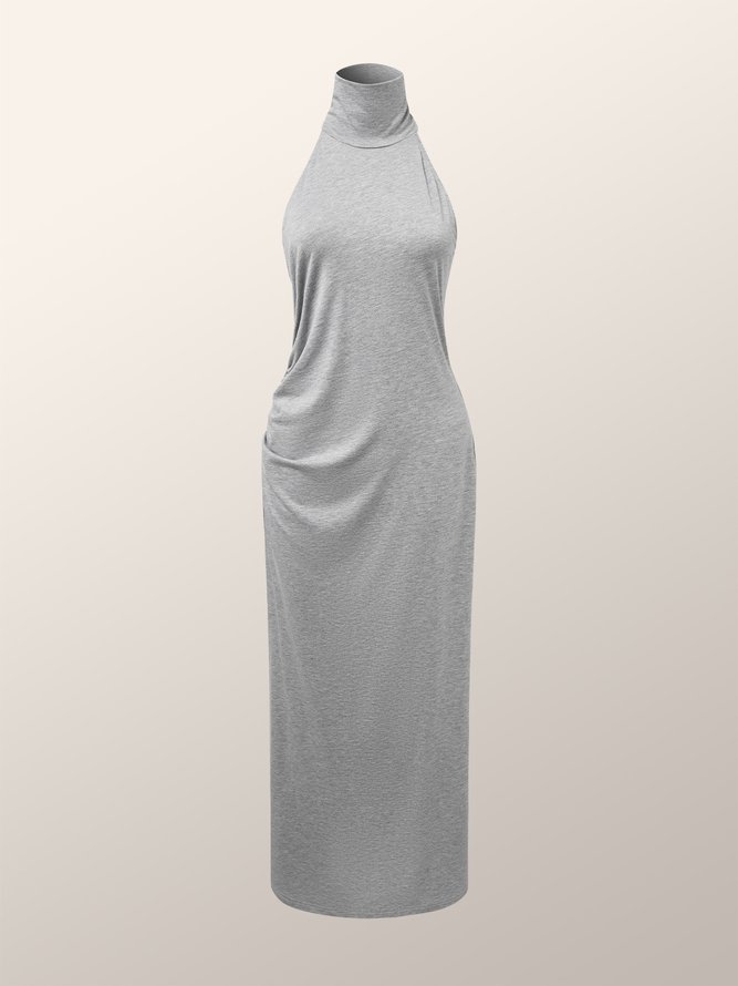 High Elasticity Regular Fit Elegant Half Turtleneck Sleeveless Long Dress
