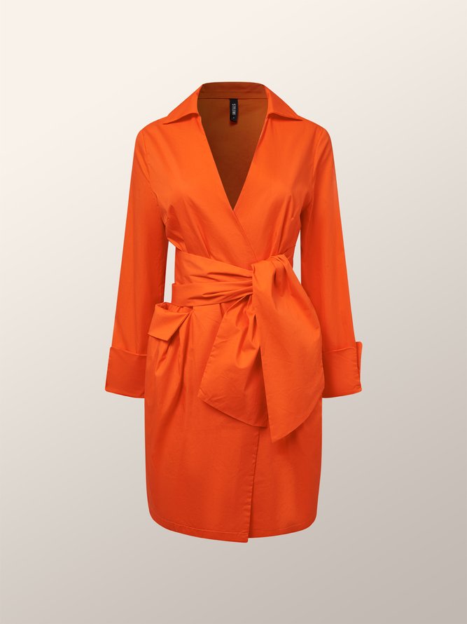 Regular Fit Shirt Collar Plain Elegant  Pockets Dress