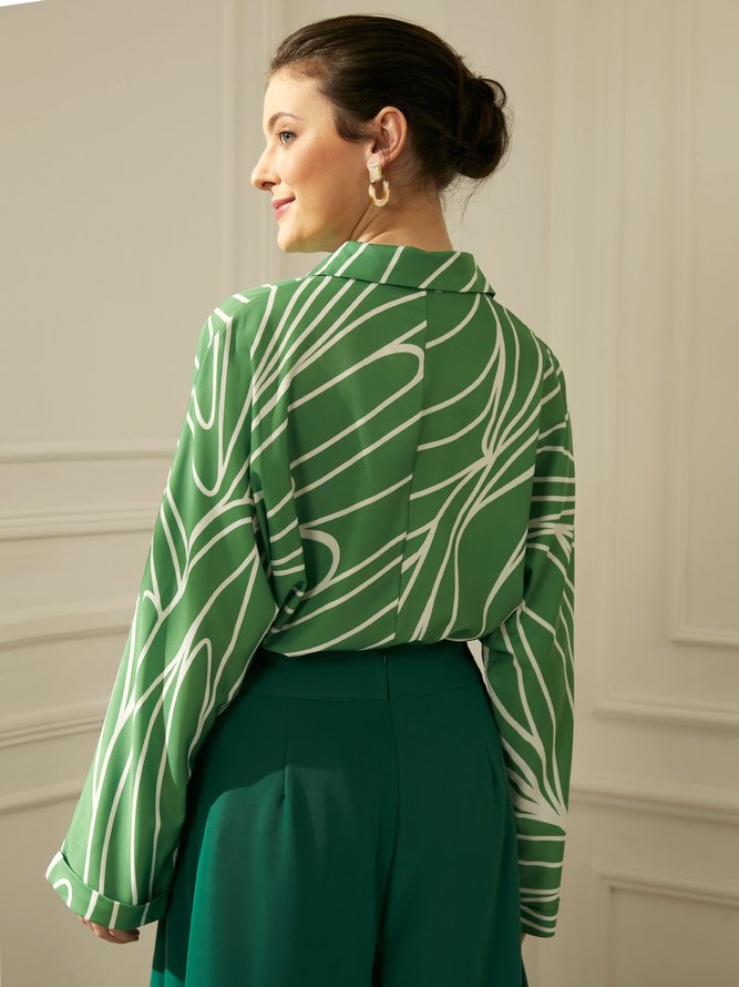 2023 Fashion week Loose Shirt Collar Abstract Casual Blouse