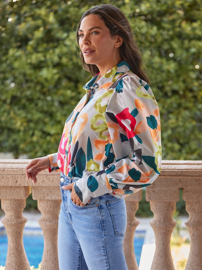 Shirt Collar Elegant Regular Fit Long Sleeve Blouse