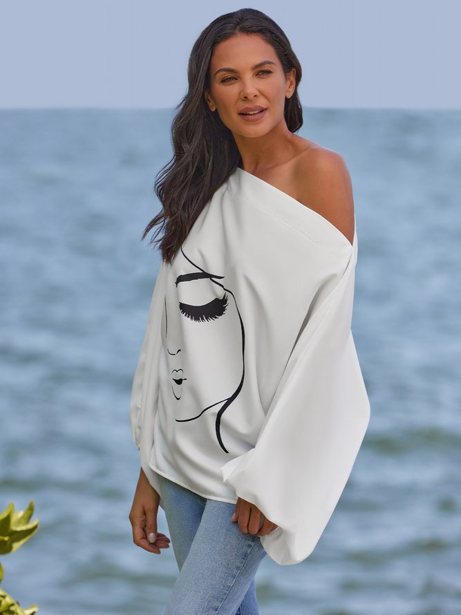 Summer Lightweight Asymmetrical Neck Loosen Vacation Top