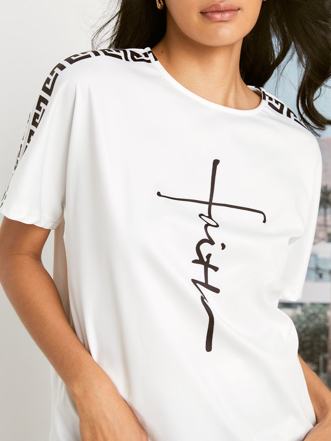 Daily Crew Neck Text Letters Casual T-Shirt