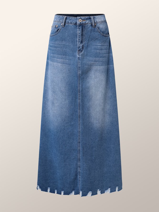 Lightweight Urban Plain Loose Denim Long Skirt