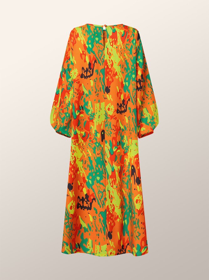 Three Quarter Abstract Graphic Elegant Crew Neck Dress