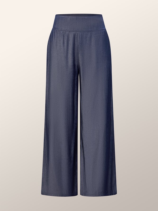 Plain Loose Faux  Denim Urban Wide leg Jeans