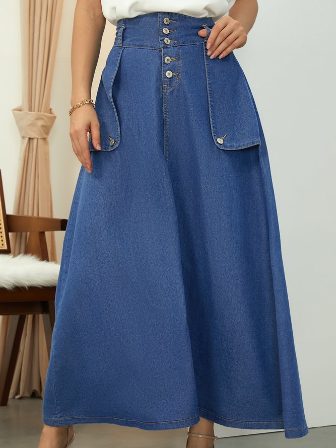 Denim Casual Regular Fit Denim Skirt