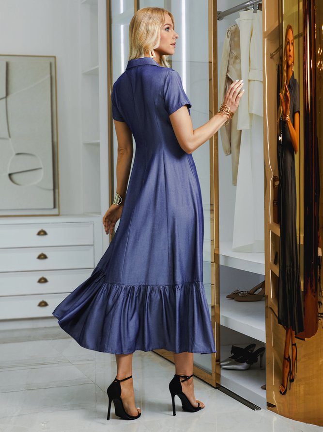 Vacation Regular Fit Shirt Collar Faux Denim Dress