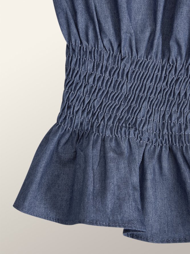 Lightweight Loose Stand Collar Sleeveless denim Urban Shirt