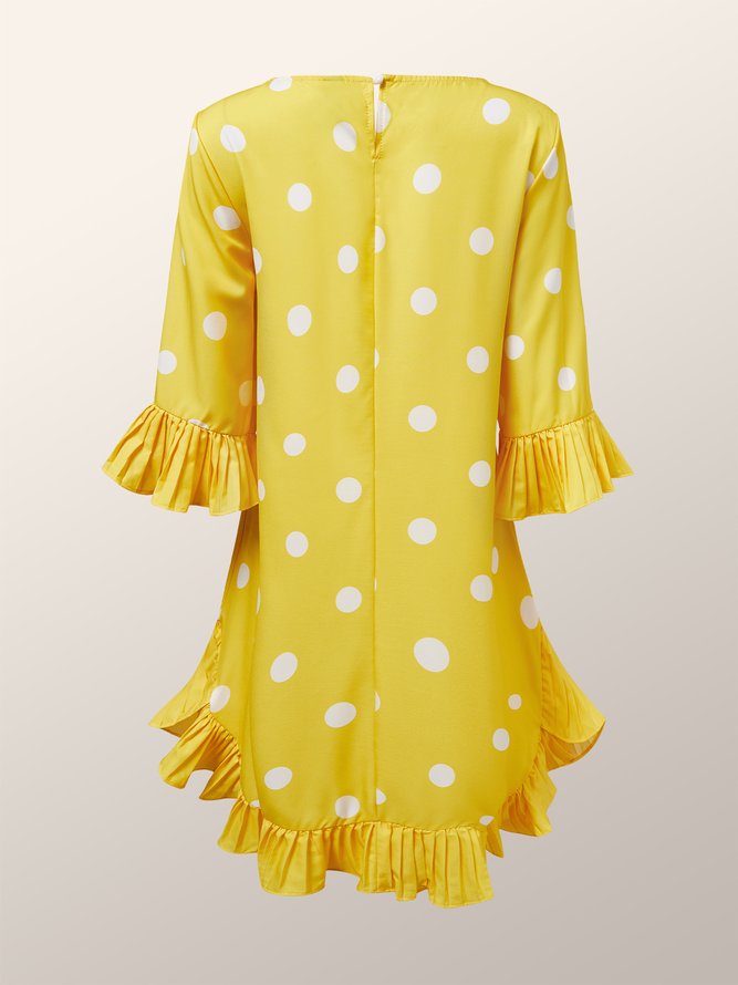 Elegant Crew Neck Ruffled Sleeves Loose Polka Dots Dress With No