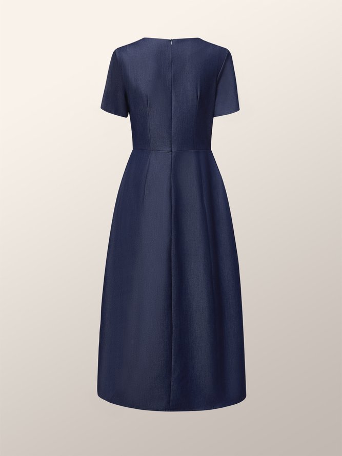 Crew Neck Plain Elegant Faux Denim Dress