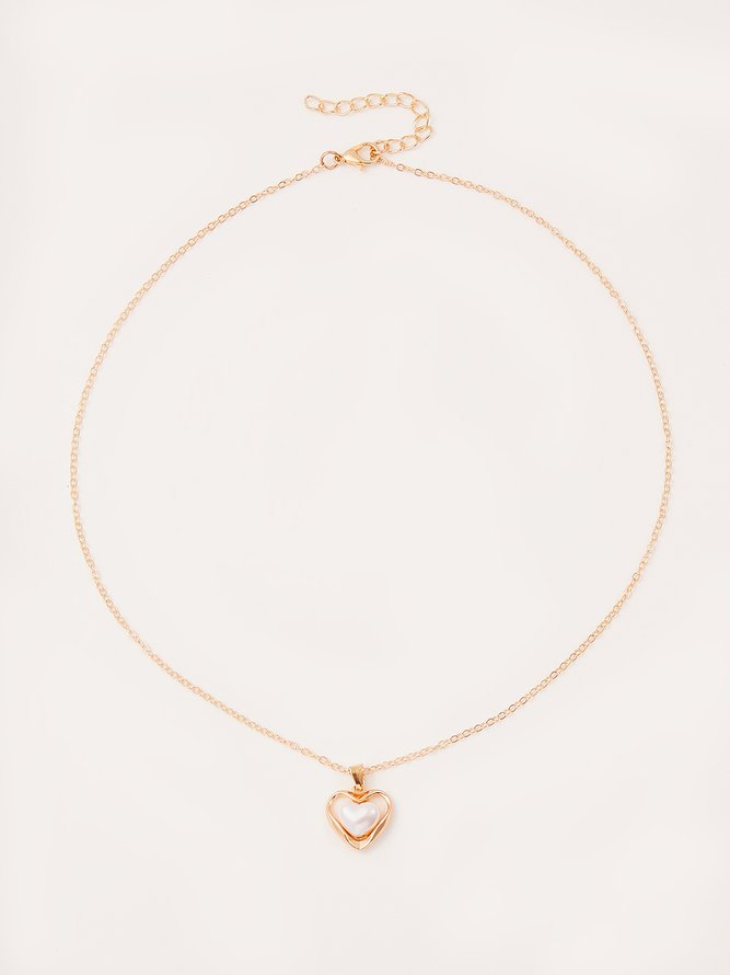 Elegant Heart Shaped Pearl Pendant Necklace Urban Casual Women's Jewelry