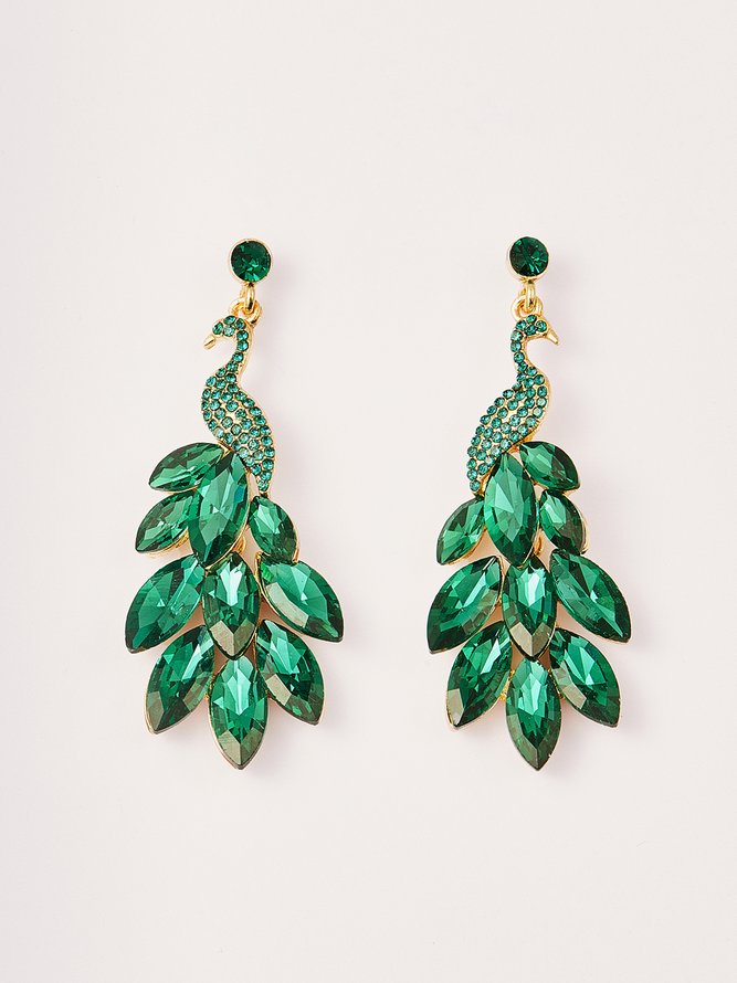 Elegant Green Zircon Peacock Pattern Earrings Party Feminine Jewelry