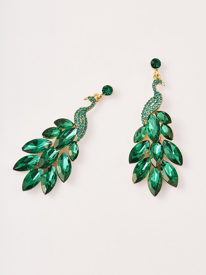 Elegant Green Zircon Peacock Pattern Earrings Party Feminine Jewelry