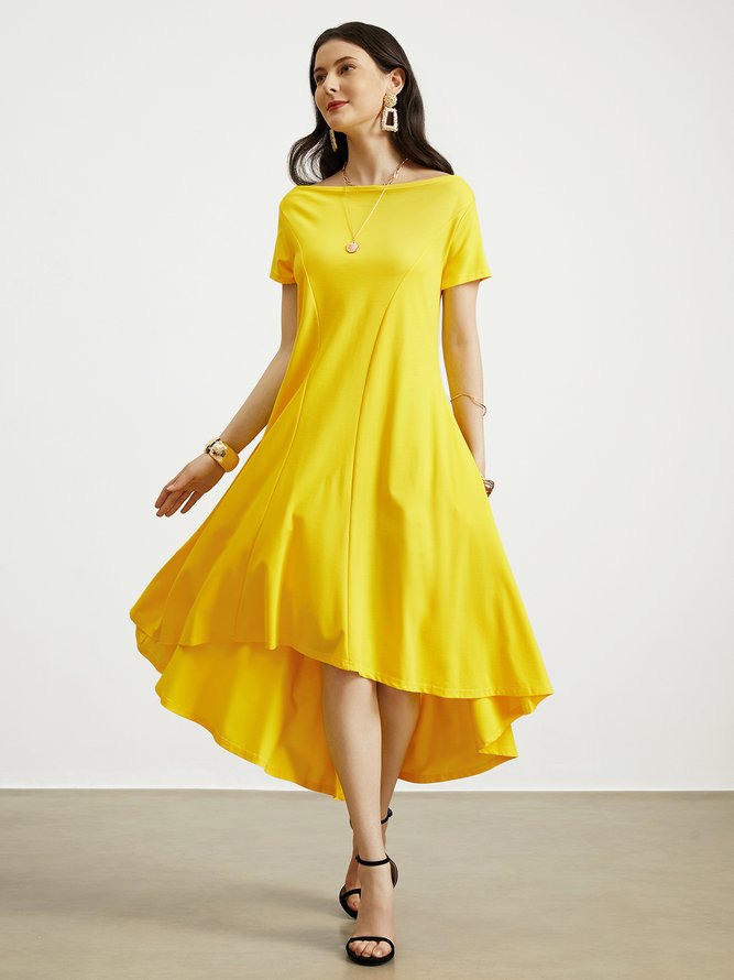 Plain Regular Fit Boat Neck Urban Dress With No