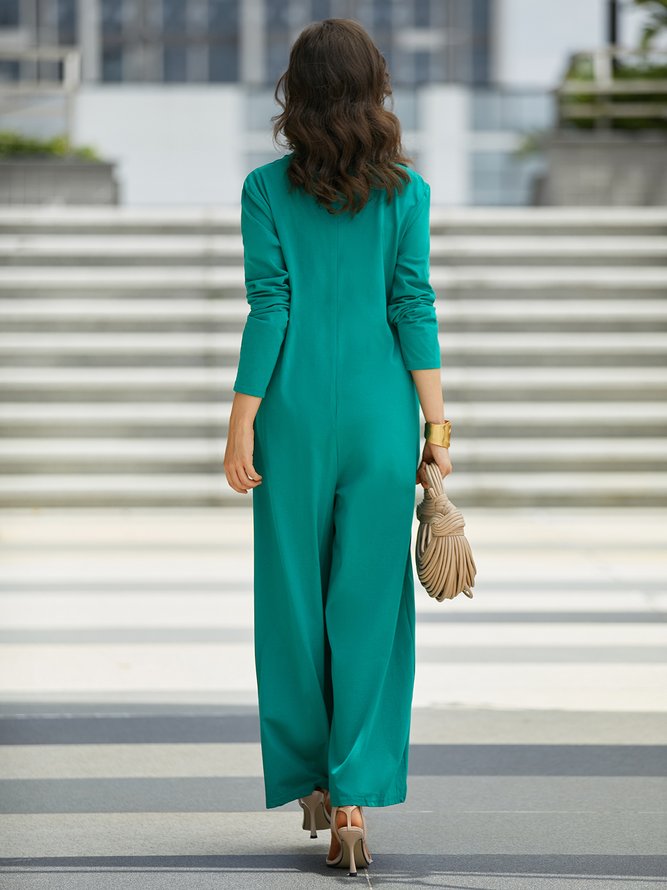 Urban Plain Loose V Neck Jumpsuit