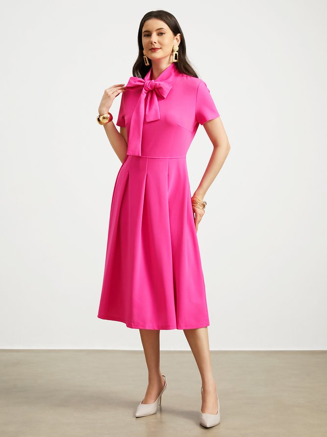 Elegant Regular Fit Micro-Elasticity Short sleeve Midi Dress