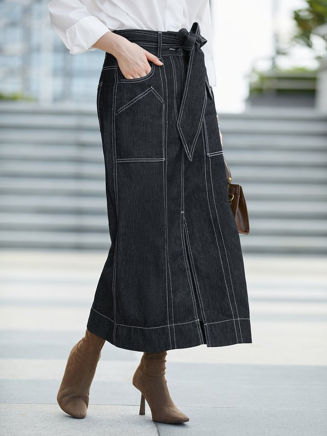 Denim Plain Casual Denim Skirt