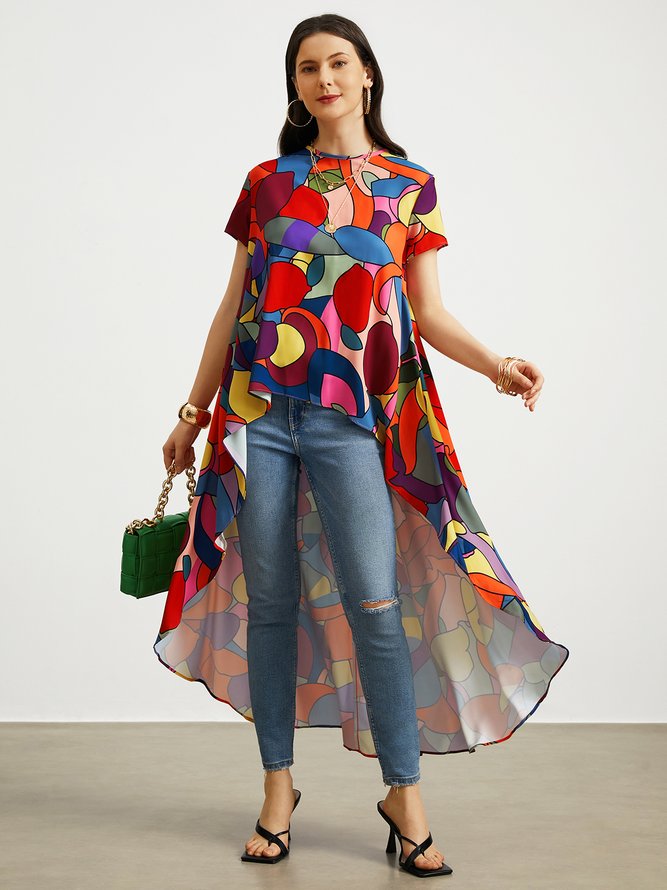 Casual Abstract Loose Short Sleeve Shirt