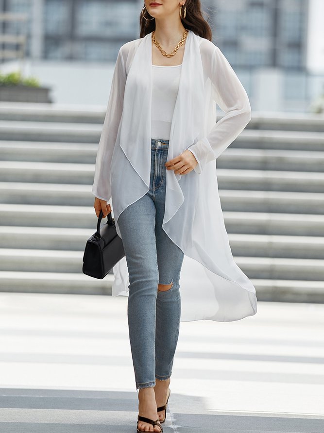 Loose Ultra lightweight Plain Long sleeve Urban Mid-long Kimono