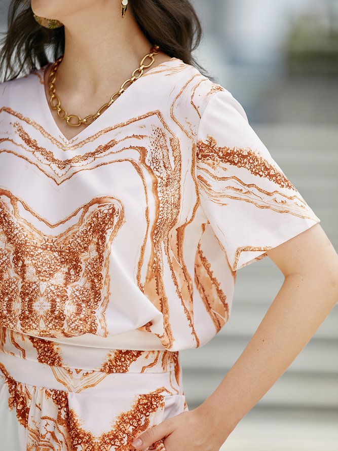 Casual Random Print V Neck Loose T-Shirt