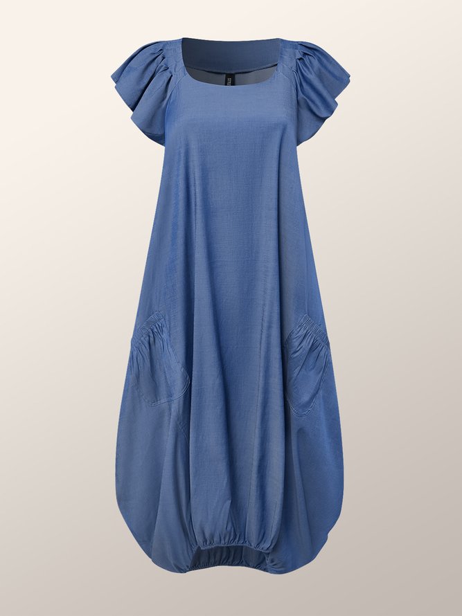 Casual Crew Neck Regular Fit Faux Denim Dress