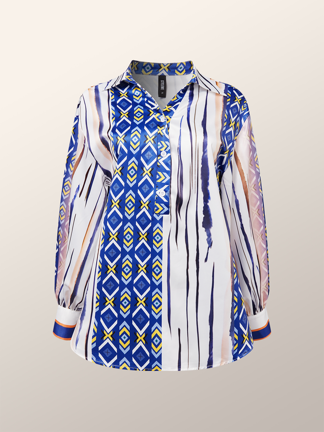Vacation Abstract Graphic Shirt Collar Loose Blouse