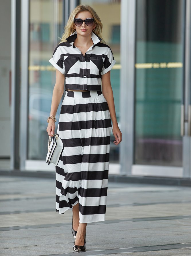 Lightweight Striped Urban Loose Maxi Skirt