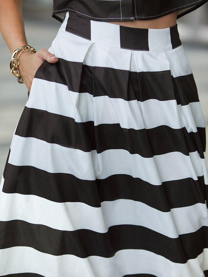 Lightweight Striped Urban Loose Maxi Skirt