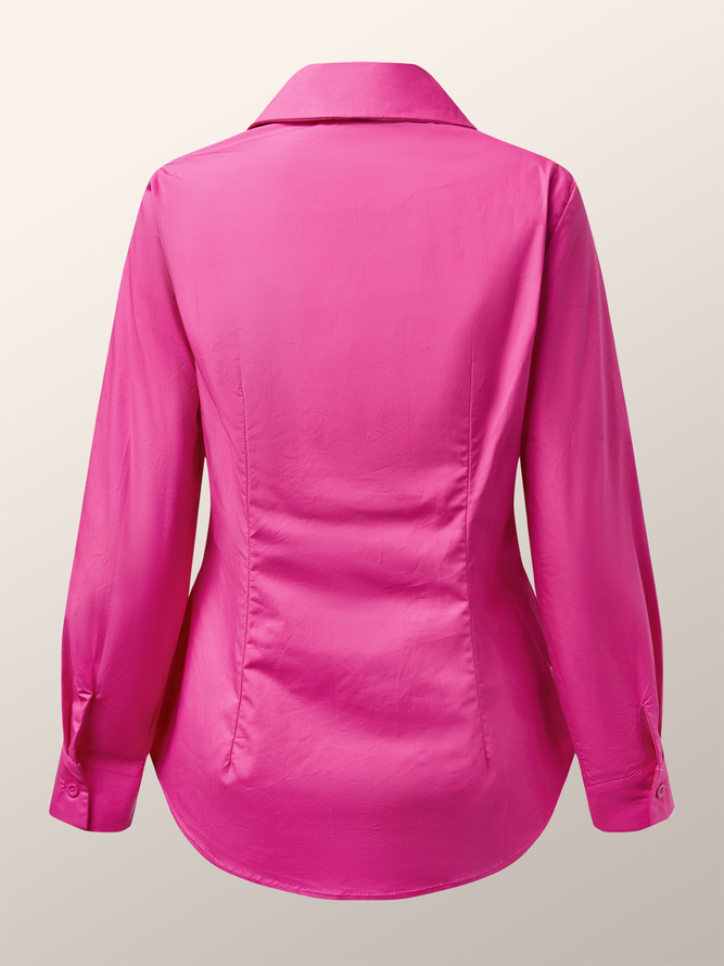 Daily Plain Shirt Collar Urban Long sleeve Blouse