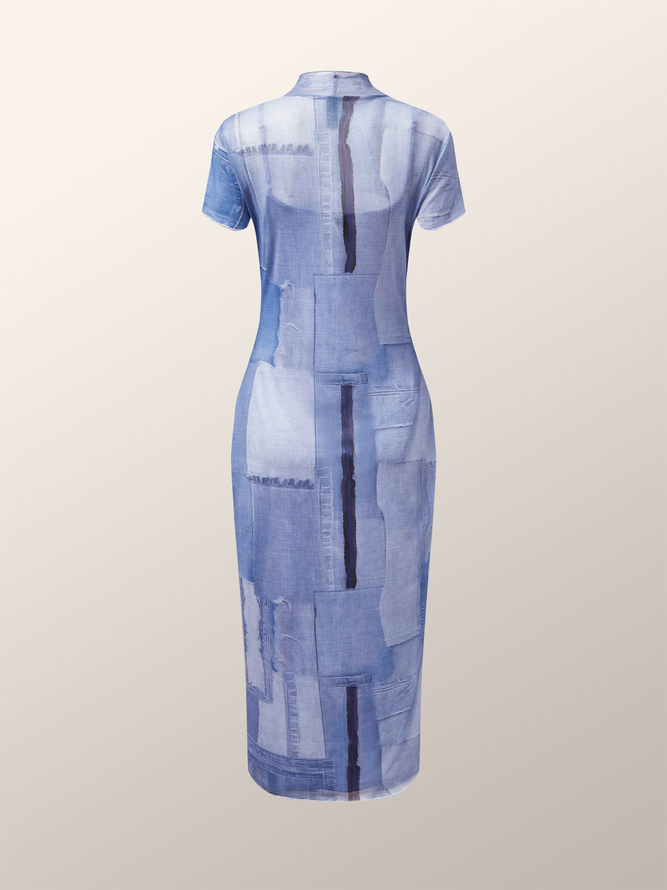 Regular Fit Half Turtleneck Geometric Urban Dress