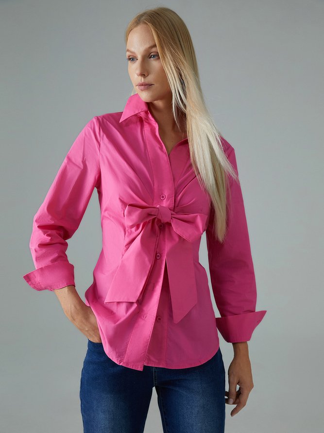 Daily Plain Shirt Collar Urban Long sleeve Blouse
