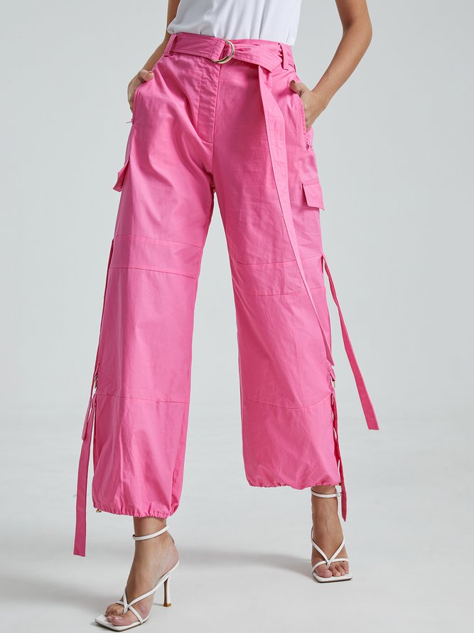 Plain Casual Cargo Pants With Belt