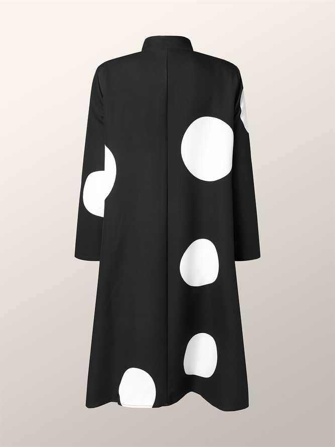 Polka Dots Stand Collar Three Quarter Sleeve Urban Loose Short Dress With Belt