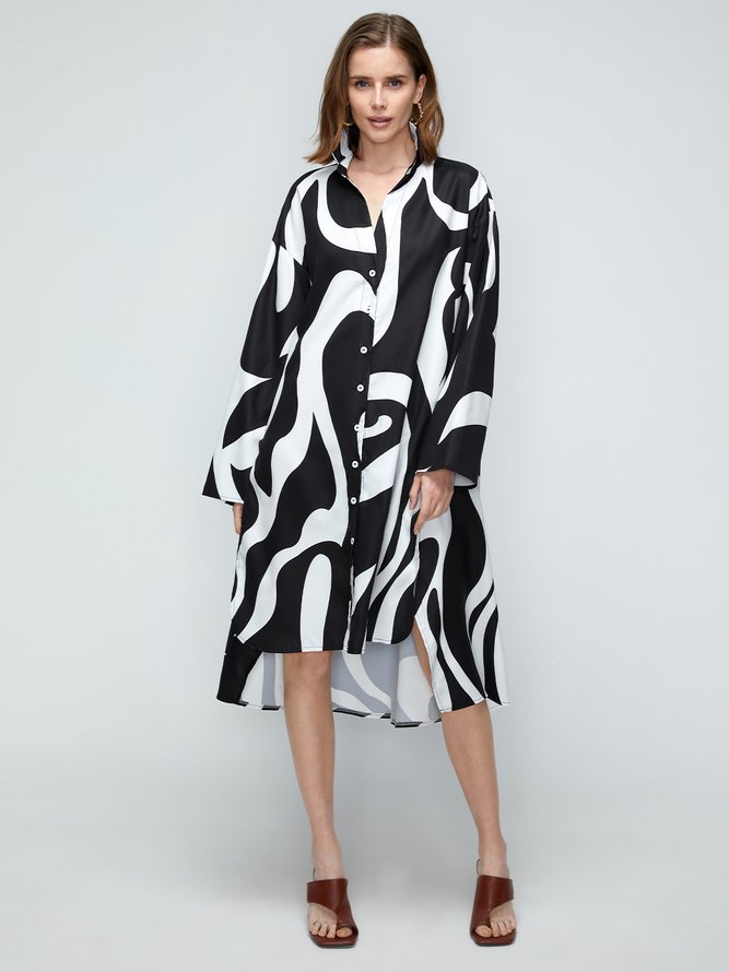 Long sleeve Shirt Collar Regular Fit Urban Chevron Dress