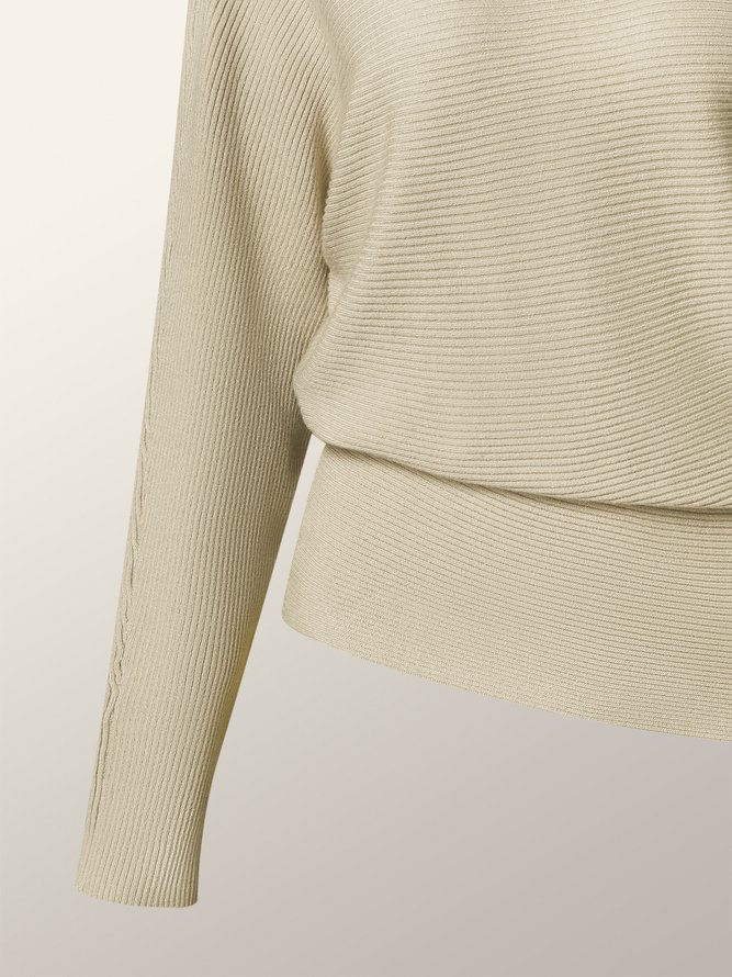 Elegant Loose Long sleeve Asymmetrical Plain Sweater