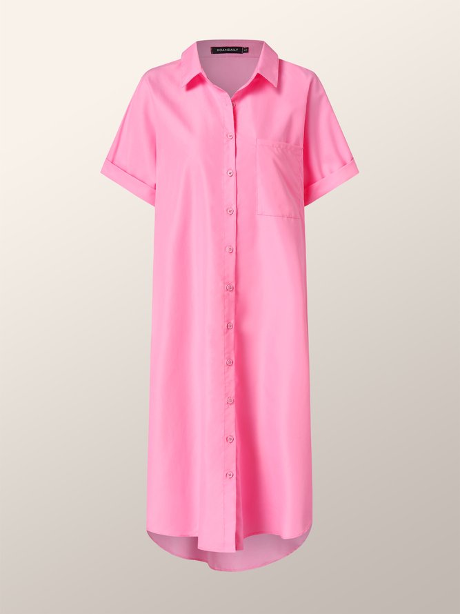 Daily Solid Simple Short Sleeve Shirt Collar  Dress