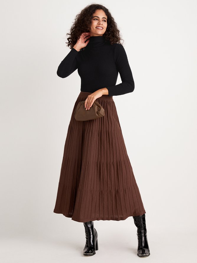 Elegant Pleated Plain Sweater Skirt