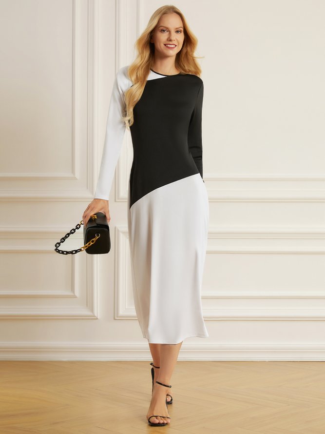 Crew Neck Slim Fit Color Block Dress