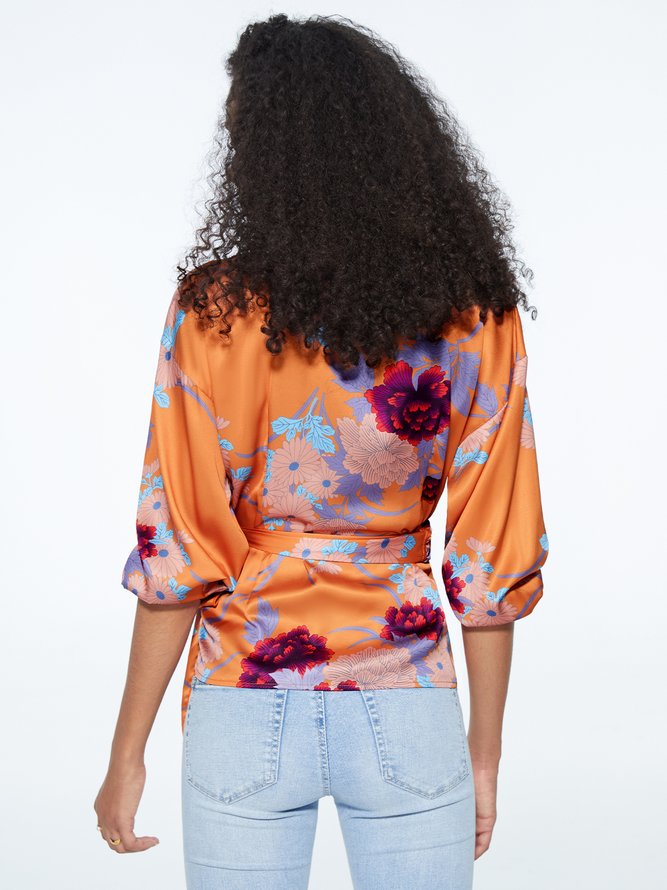 Regular Fit Floral Elegant Short Sleeve Top