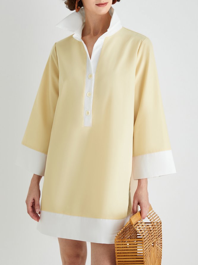 Casual Daily Loose  Color Block Shirt Dress